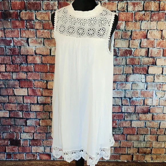 Hint Of Mint Lace Gauze Ivory Boho Dress S - Picture 1 of 10